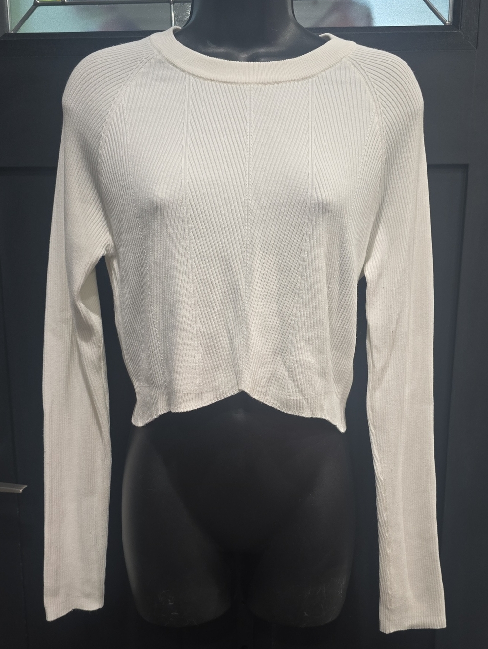 Garage White Ribbed Cropped Long-Sleeve Thermal Top Sz XL